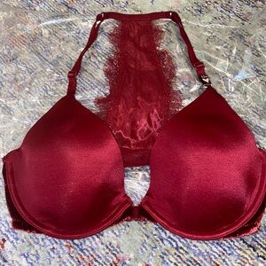 Victoria's Secret Plunge Bra Lace Halter Push Up‎ Burgundy 32D